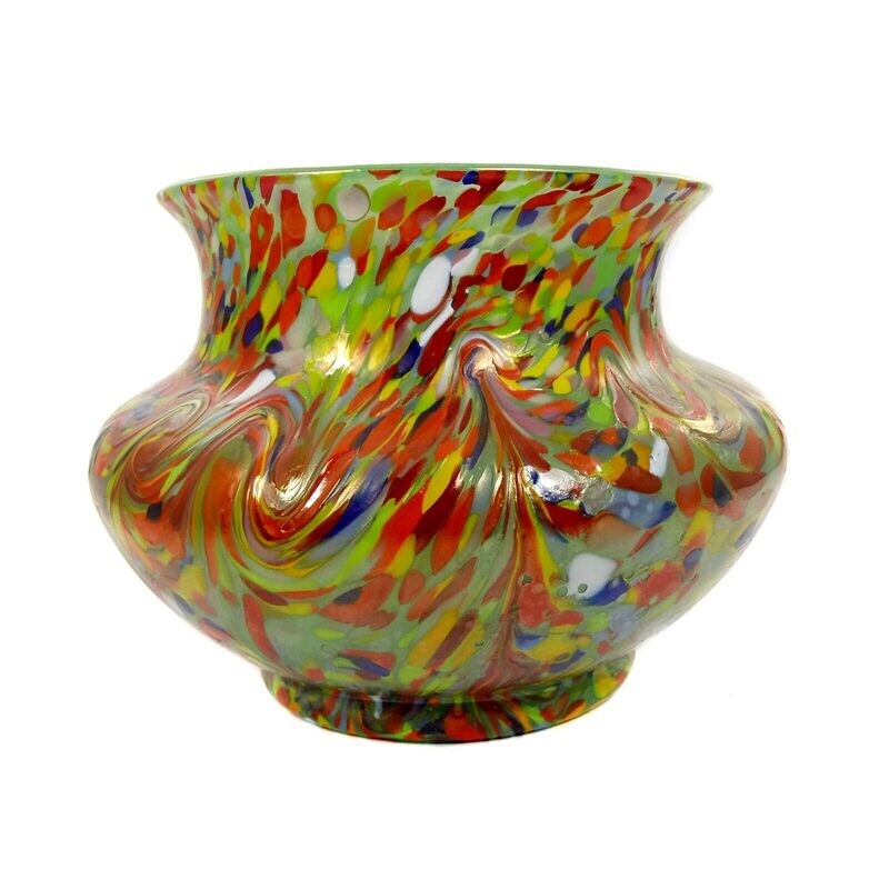 Vase made of light green opal glass with colorful crumb melting, Loetz around 1925.