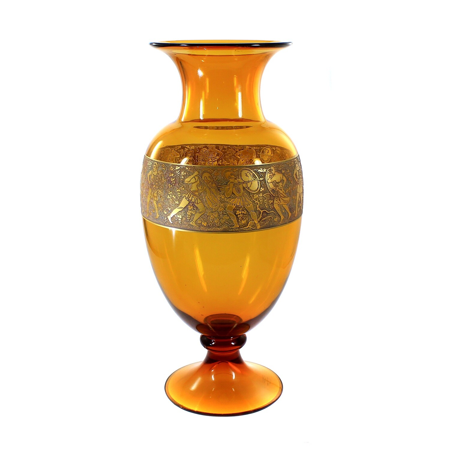 35 cm high Art Deco vase with fighting Amazons, Moser Karlsbad, signed