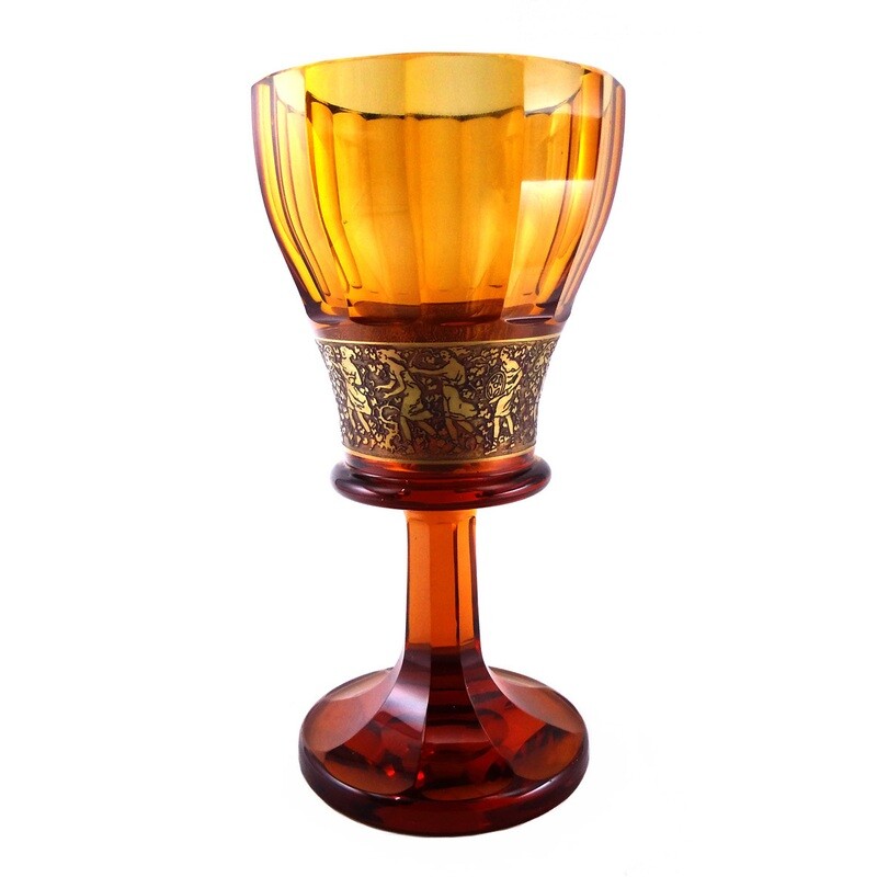 Art Deco cup made of amber-colored glass, Fipop series around 1920-25