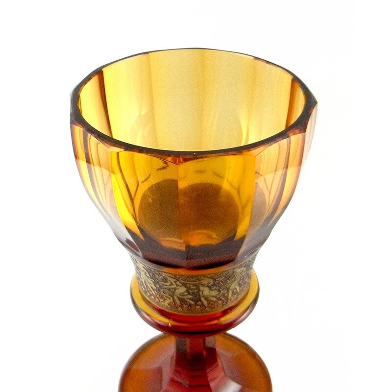 Art Deco cup made of amber-colored glass, Fipop series around 1920-25