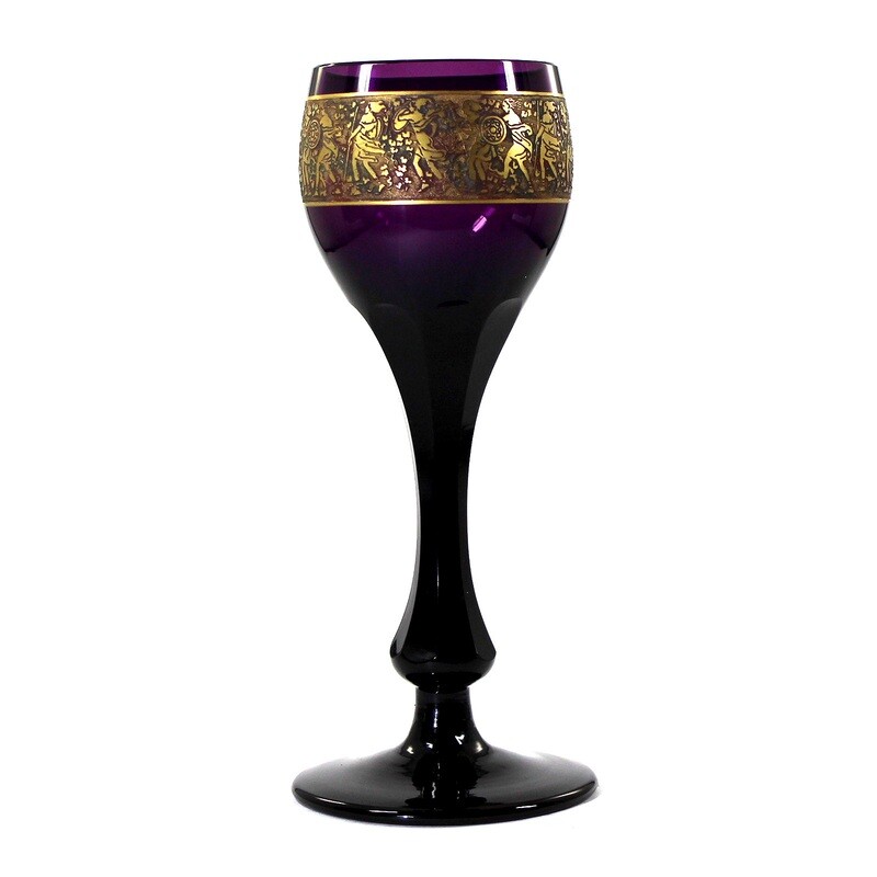 Art Deco stem glass with oroplastic decoration, Moser, Fipop series, signed