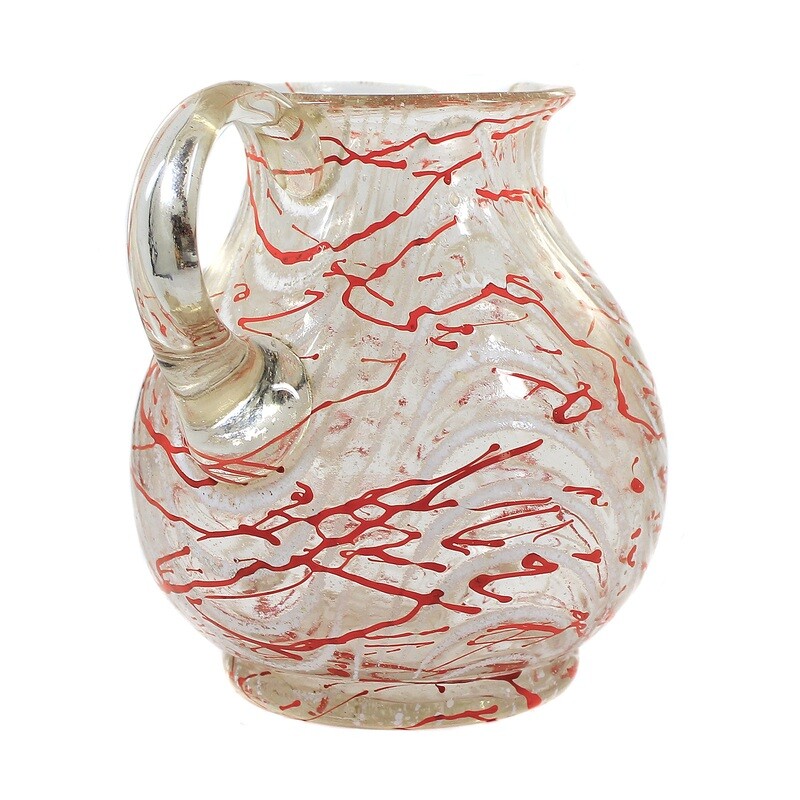 Pouring jug with braided red and white thread decoration, Loetz around 1935