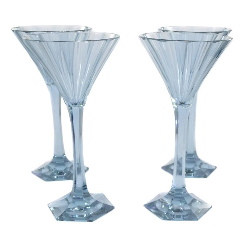 1st of 4. Champagne glass made of alexandrite glass, multi-faceted, Leo Moser around 1929