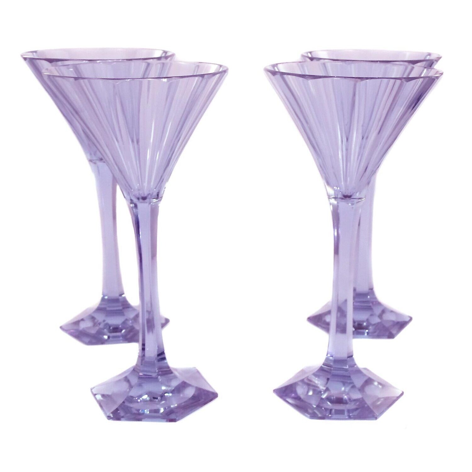 1st of 4. Champagne glass made of alexandrite glass, multi-faceted, Leo Moser around 1929