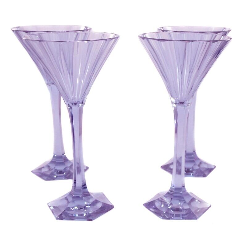 1st of 4. Champagne glass made of alexandrite glass, multi-faceted, Leo Moser around 1929