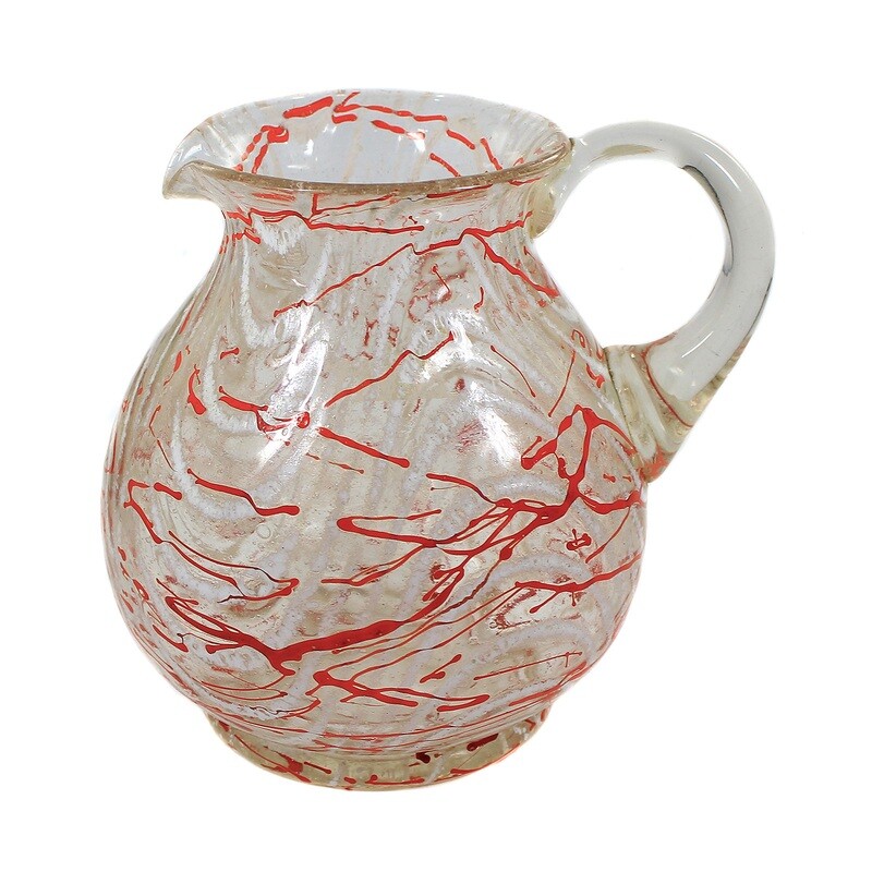 Pouring jug with braided red and white thread decoration, Loetz around 1935