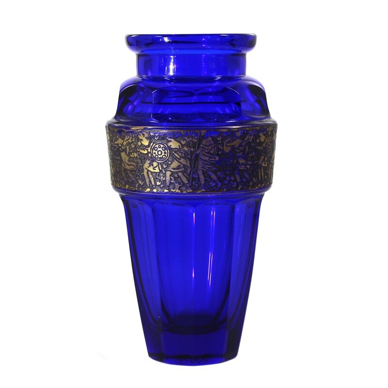 Art Deco vase in cobalt blue glass, Fipop series, signed Moser circa 1920