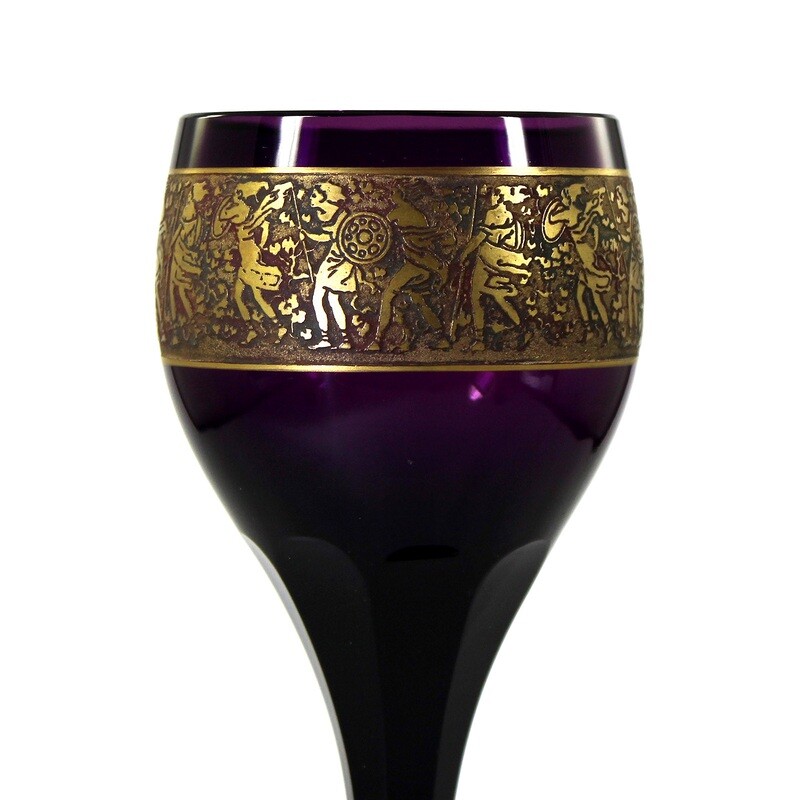 Art Deco stem glass with oroplastic decoration, Moser, Fipop series, signed