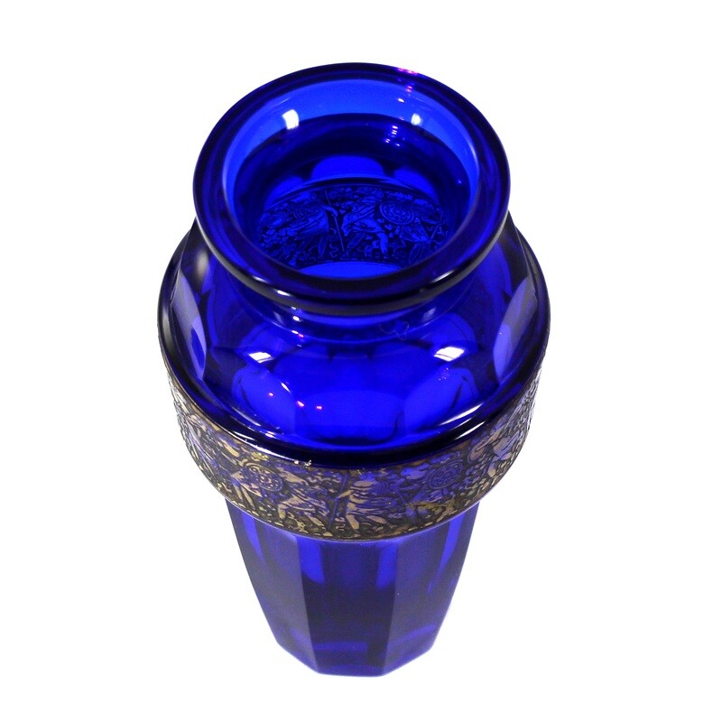 Art Deco vase in cobalt blue glass, Fipop series, signed Moser circa 1920