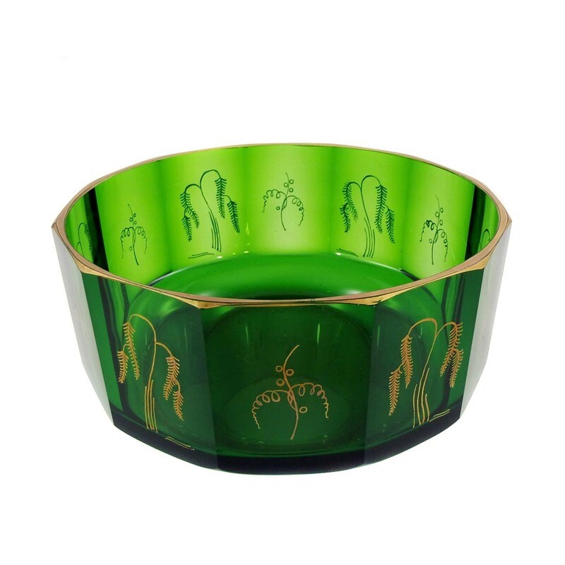 Art Deco bowl with peeled walls and plant decoration, Bohemia around 1925-30