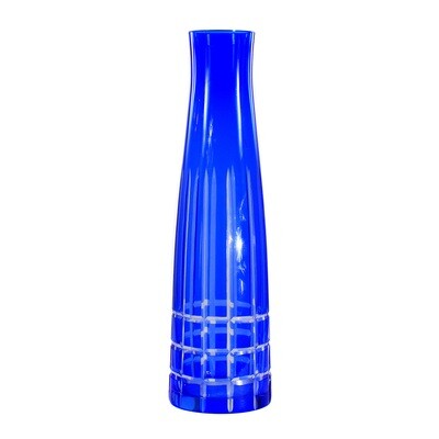 Art Deco Flaschenvase aus farblosem Glas mit hellblauem Überfang &amp; Keilschliff