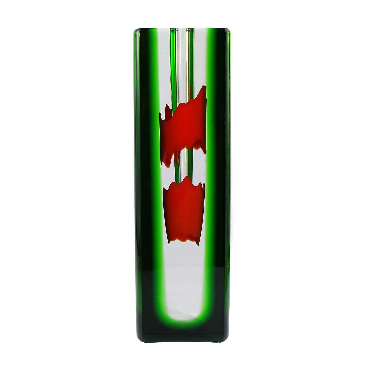 Conical block vase with red and green interior, Princ, designed by Pavel Havelka
