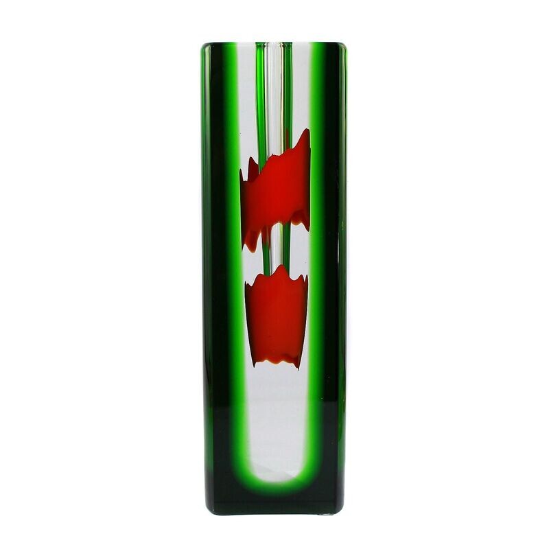 Conical block vase with red and green interior, Princ, designed by Pavel Havelka