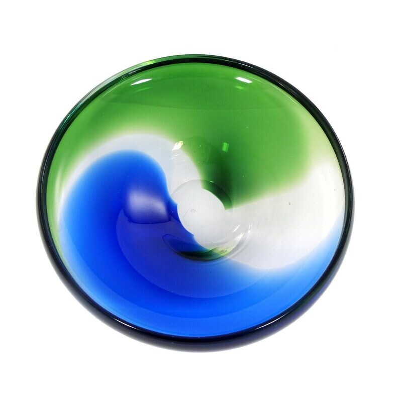 Bowl with green and blue melts, L. Palecek, Skrdlovice, 1980