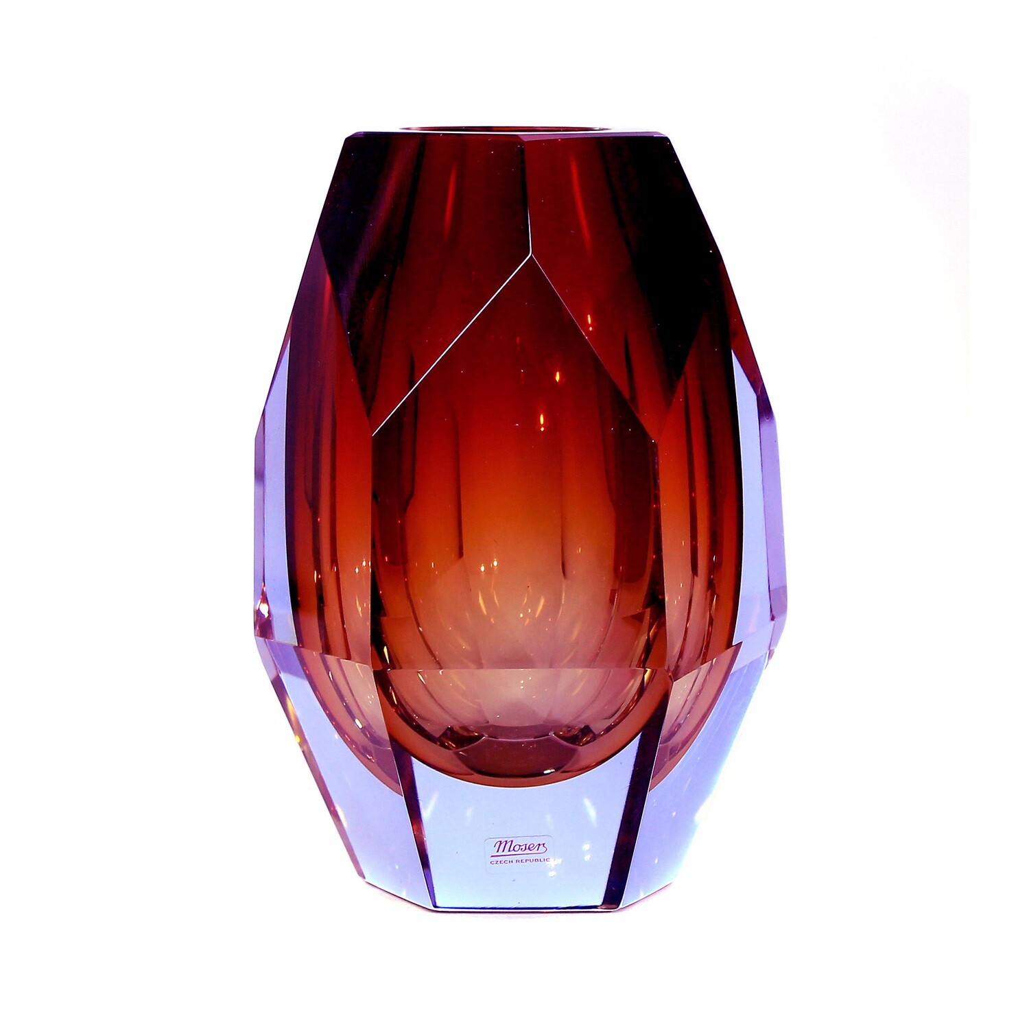 Multi-faceted block vase made of alexandrite glass, Moser, designed by Lukas Jaburek.