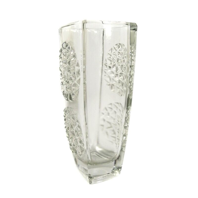 Vase made of colorless glass with strong relief decoration, Rudolfshütte, Rudolf Jurnikl