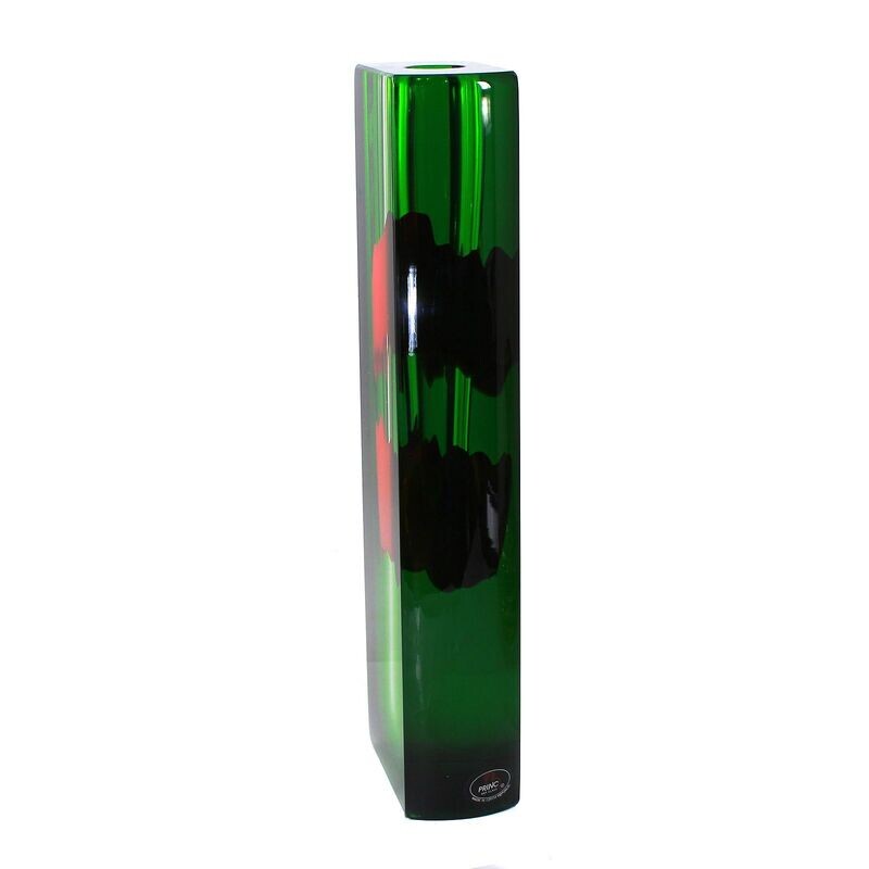 Conical block vase with red and green interior, Princ, designed by Pavel Havelka