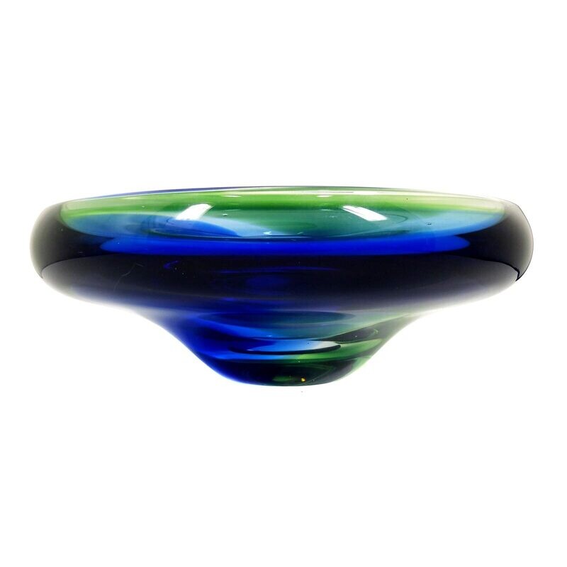 Bowl with green and blue melts, L. Palecek, Skrdlovice, 1980