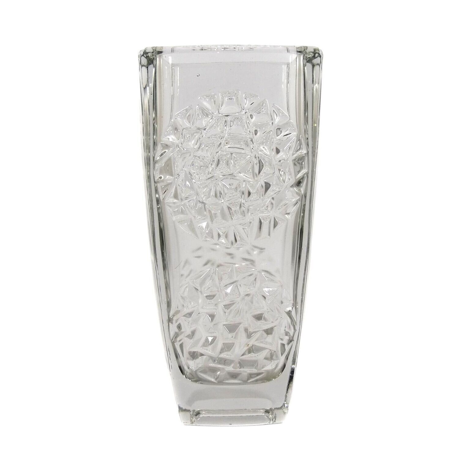 Vase made of colorless glass with strong relief decoration, Rudolfshütte, Rudolf Jurnikl