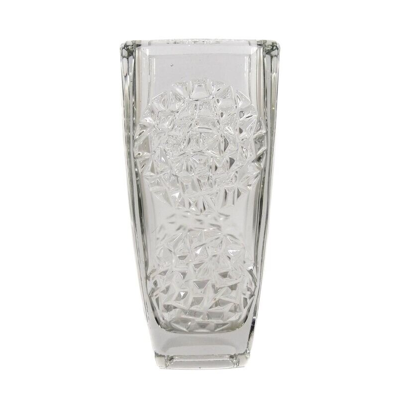 Vase made of colorless glass with strong relief decoration, Rudolfshütte, Rudolf Jurnikl