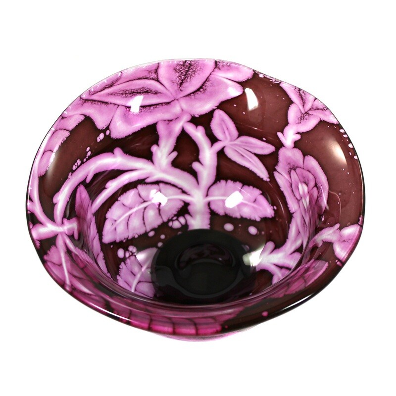 Graal glass bowl with rose decoration, Orrefors, designed by Eva Englund