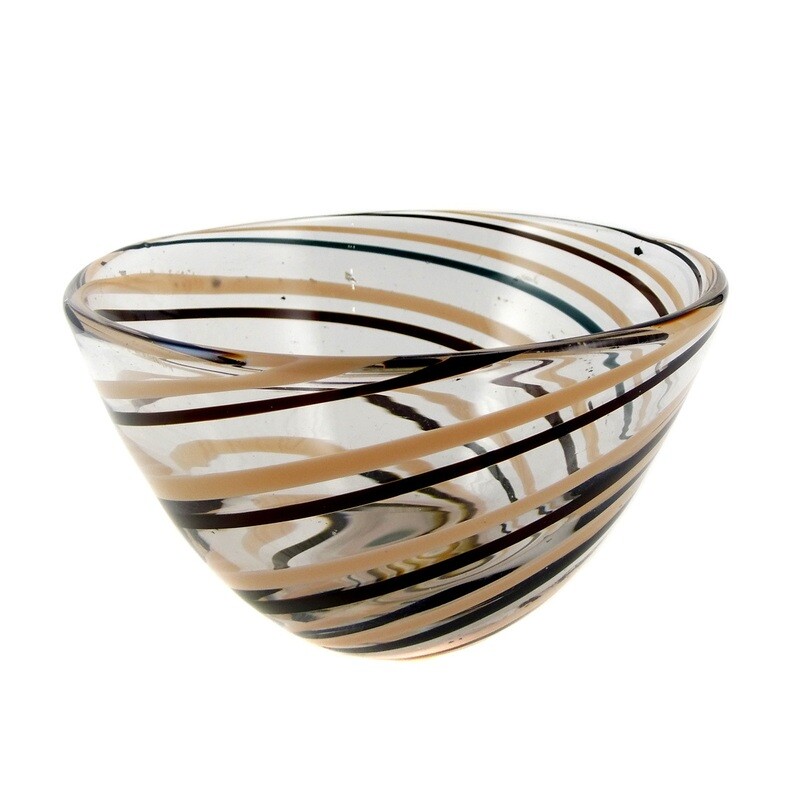 Bowl with spiral-shaped color melts, Orrefors Glass School, signed.