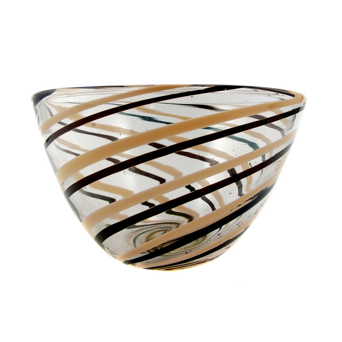 Bowl with spiral-shaped color melts, Orrefors Glass School, signed.
