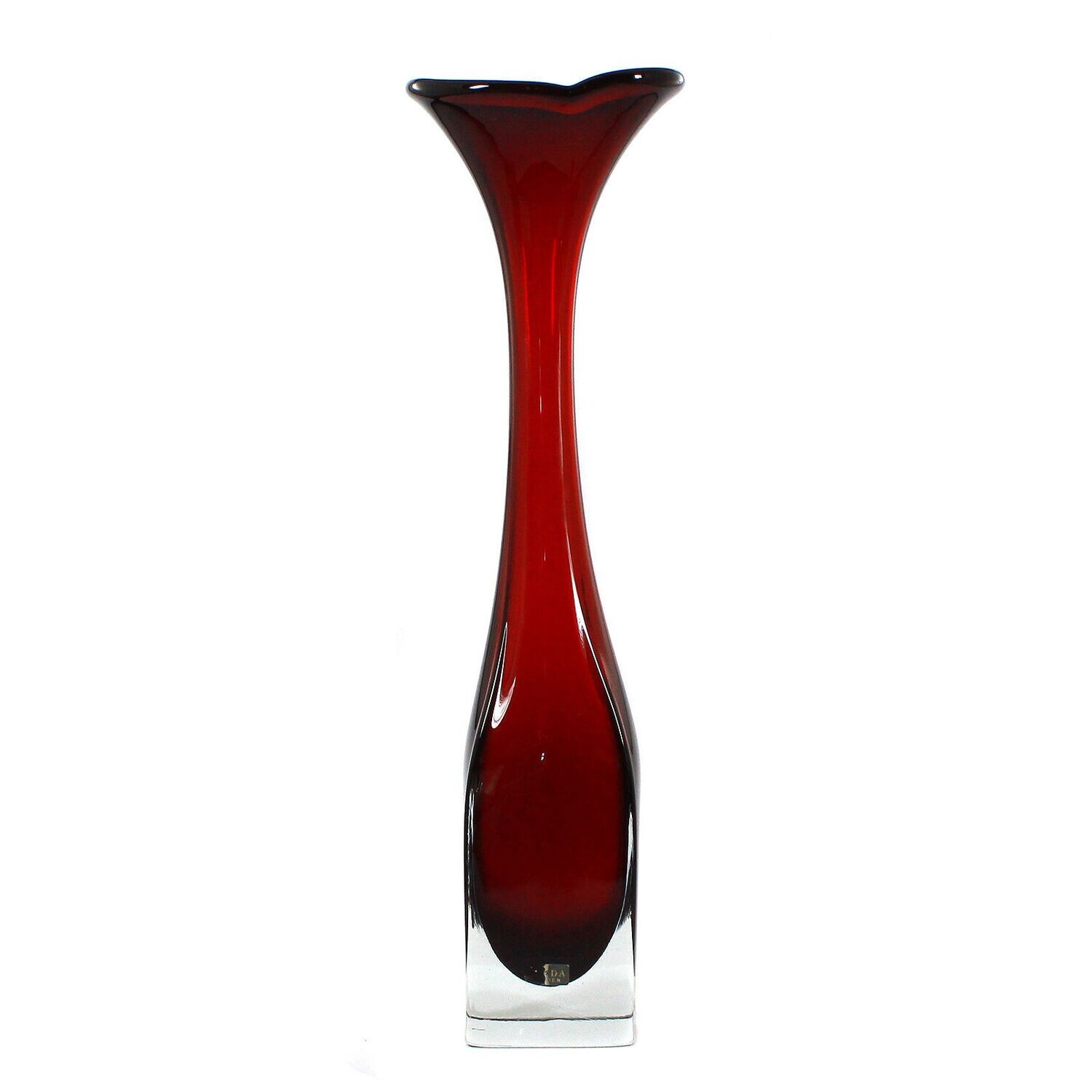 Vase with ruby red base, Aseda in Sweden, designed by Bo Bergstrom