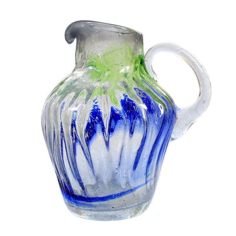 Handled jug with colored crumb melts, signed. Heinz Pichotta