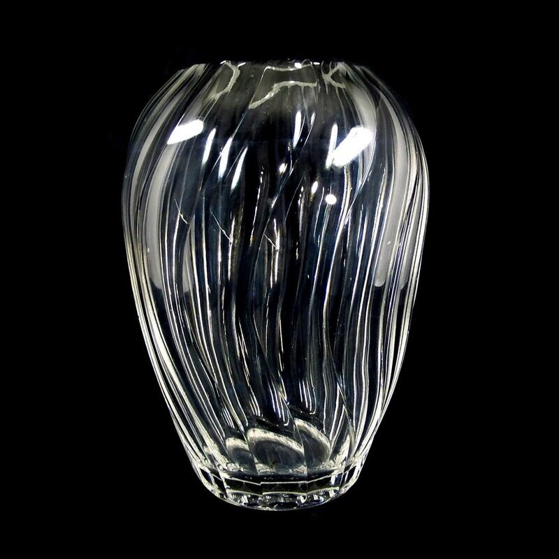 Vase made of colorless glass with curved groove decoration, Josephinenhütte around 1950