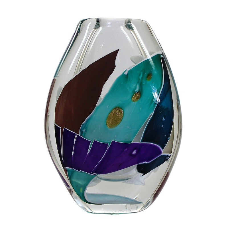 Vase with multicolored interlayer decoration, signed Pierre Marion