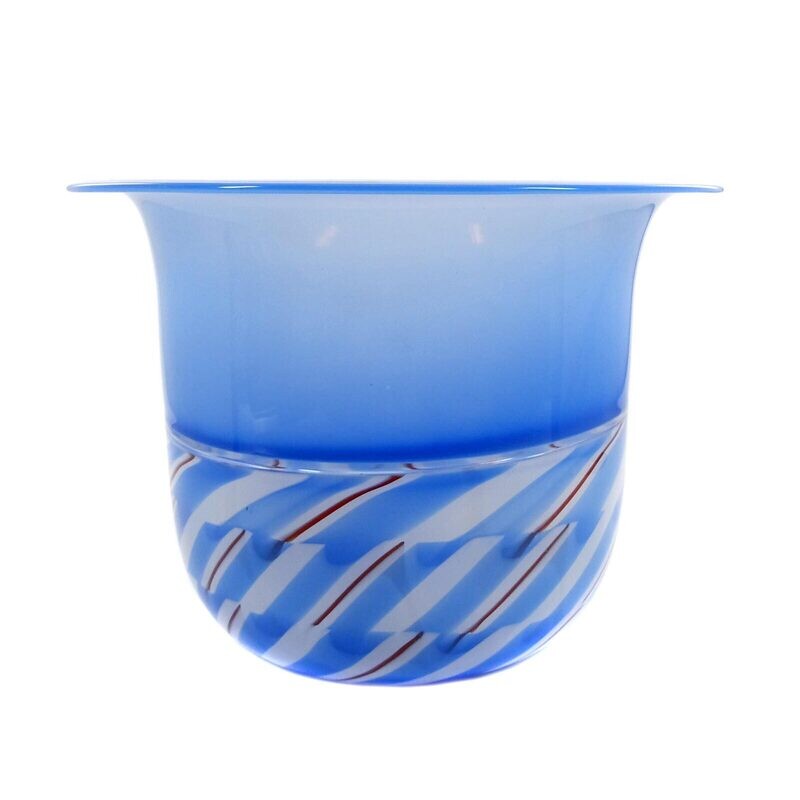 Art glass vase with color melts, Trail Cane Twist, signed Charlie Meaker