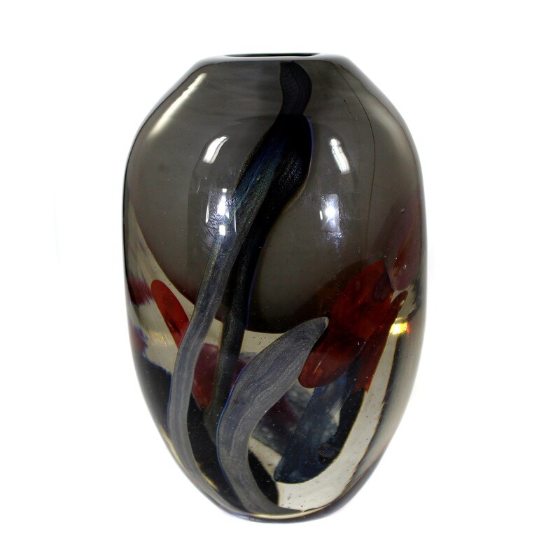 Vase made of thick-walled glass with color melts, Alina Görny around 1982