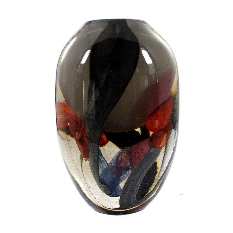 Vase made of thick-walled glass with color melts, Alina Görny around 1982