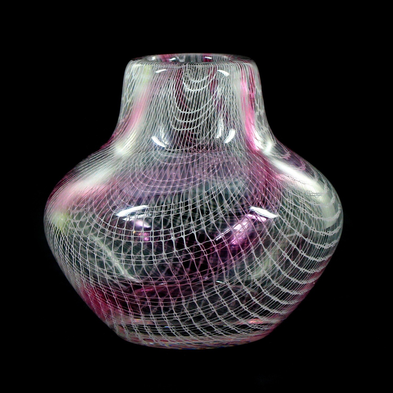 Vase made of colorless glass with white inner grid, designed by Rudolf Schwedler