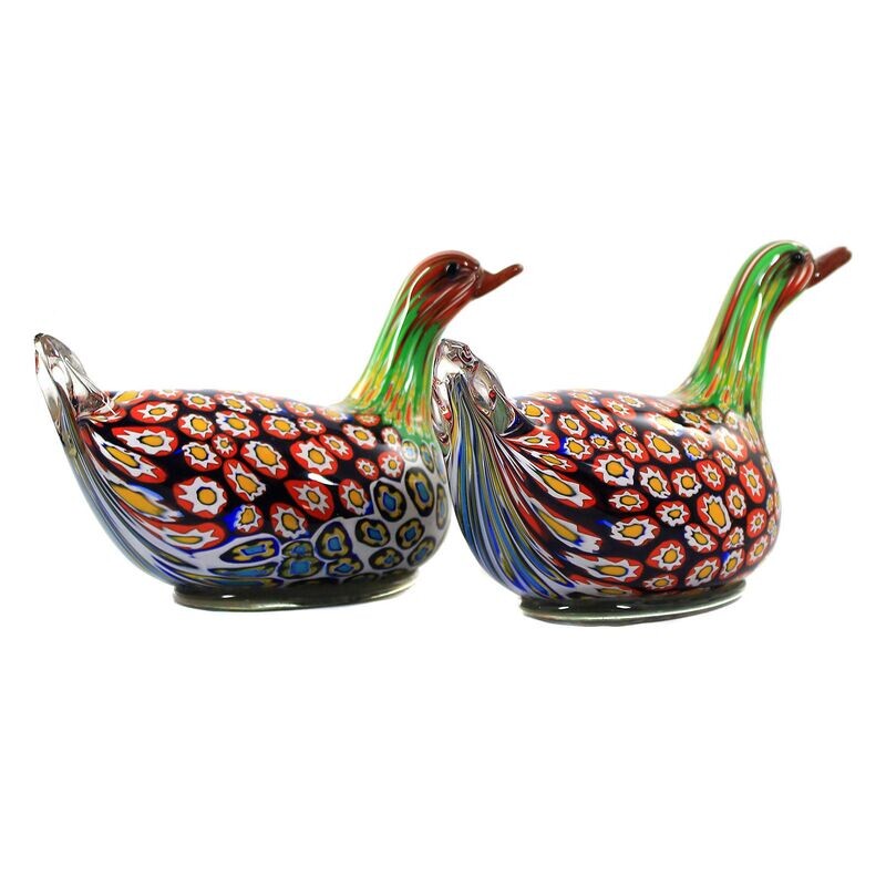 Pair of duck sculptures with enclosed murrines, Aldo Nason around 1965