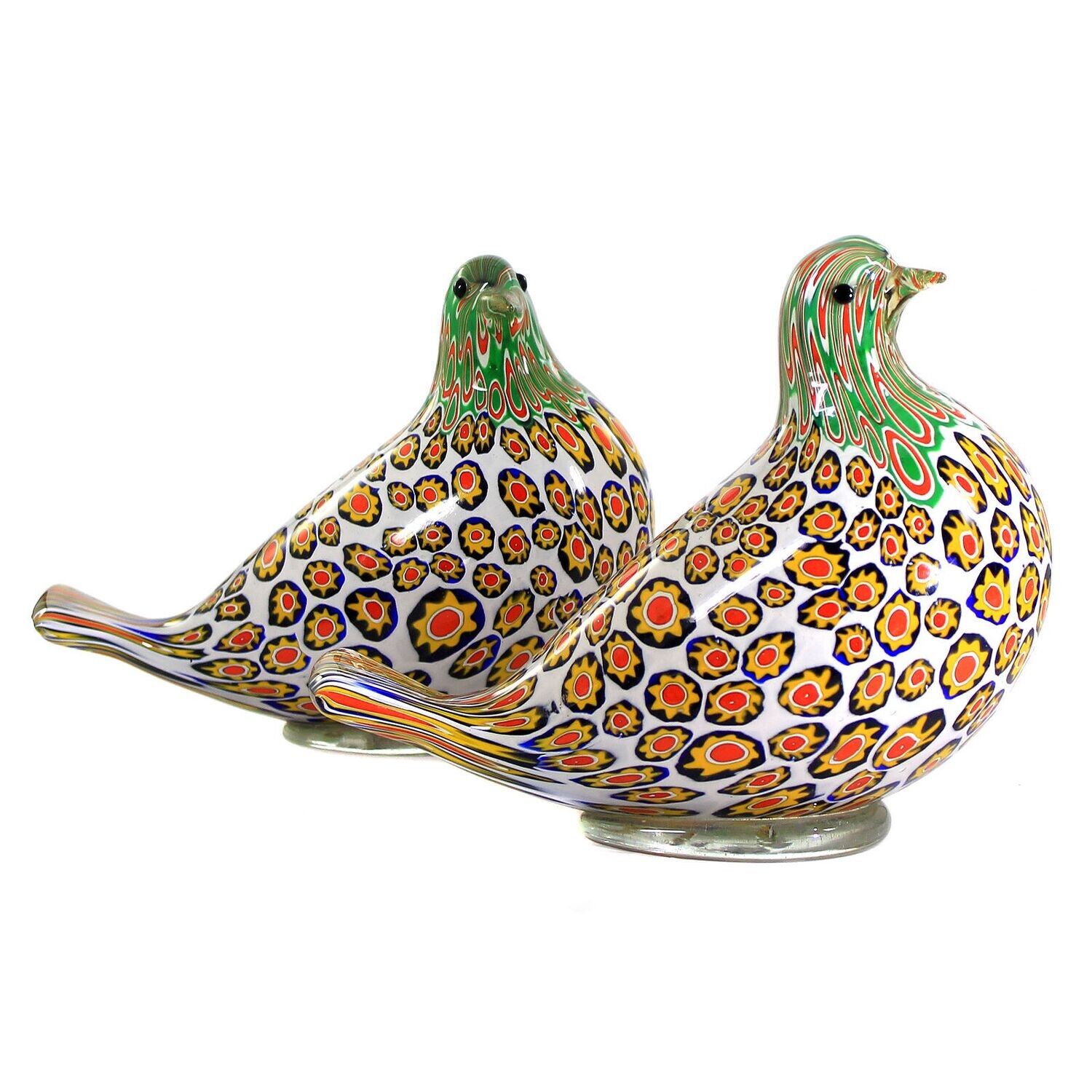 Pair of pigeon sculptures with enclosed murrines, Aldo Nason around 1965
