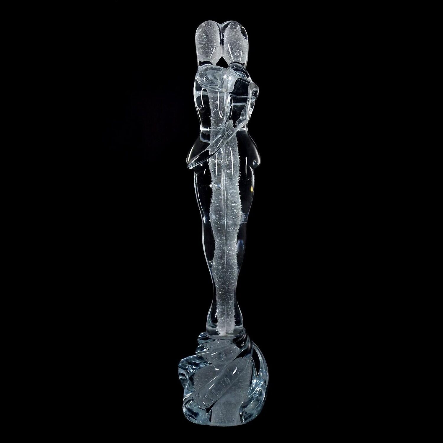 Murano sculpture &quot;The Lovers&quot; with air bubble inclusion, signed. Alfredo Rossi