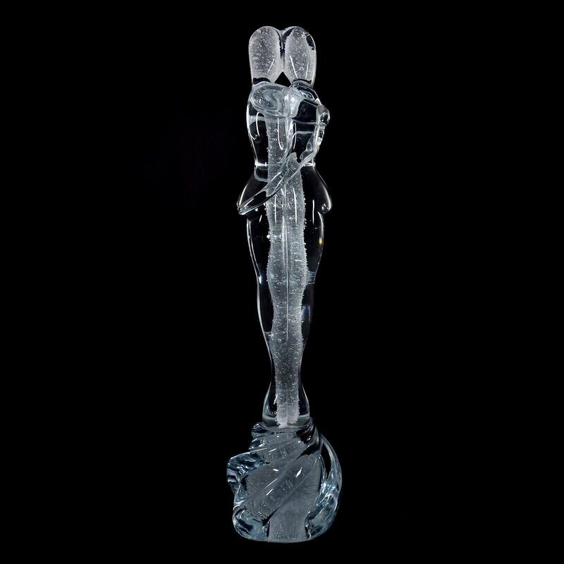 Murano sculpture &quot;The Lovers&quot; with air bubble inclusion, signed. Alfredo Rossi