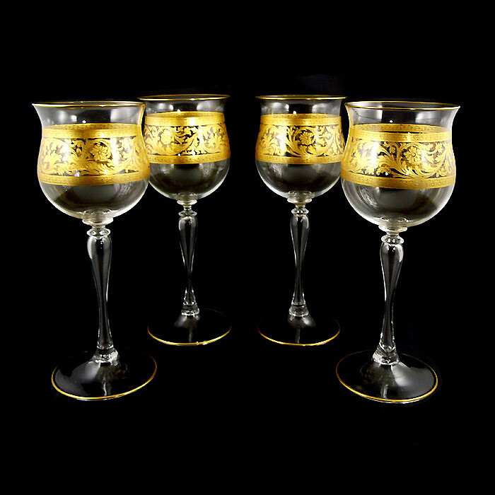 1st of 4. fine stem glass with golden acanthus frieze, Salviati around 1900-20