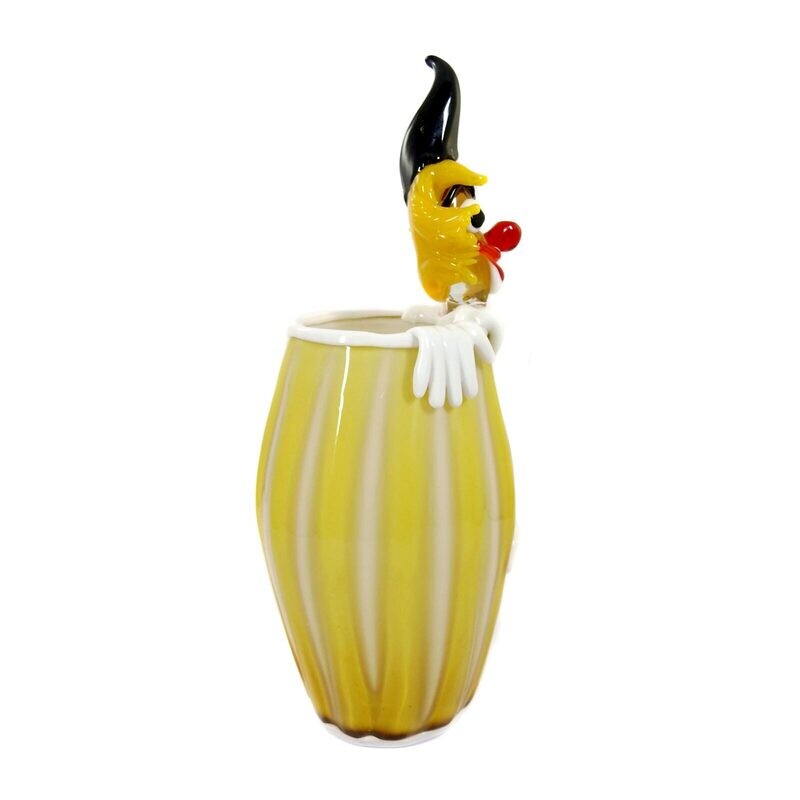 Murano clown with vase and opaque white interior, Murano around 1950-60