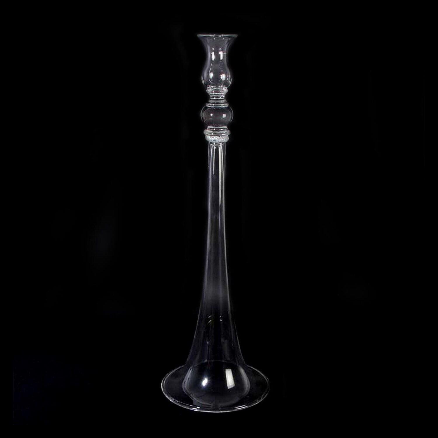 60 cm high candlestick made of colorless glass with silver frills, probably Seguso