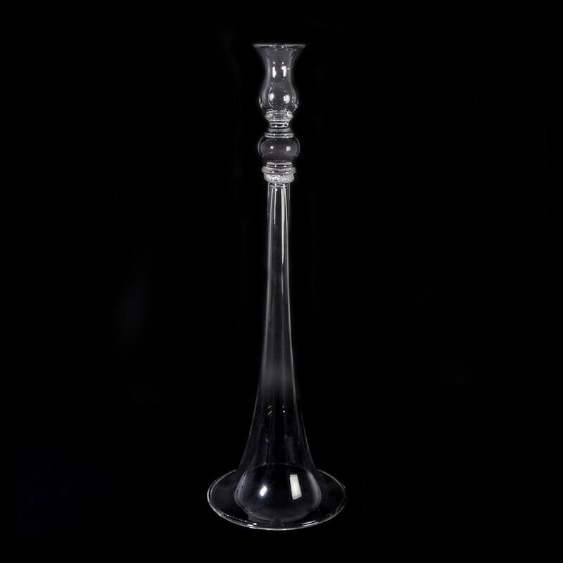 60 cm high candlestick made of colorless glass with silver frills, probably Seguso