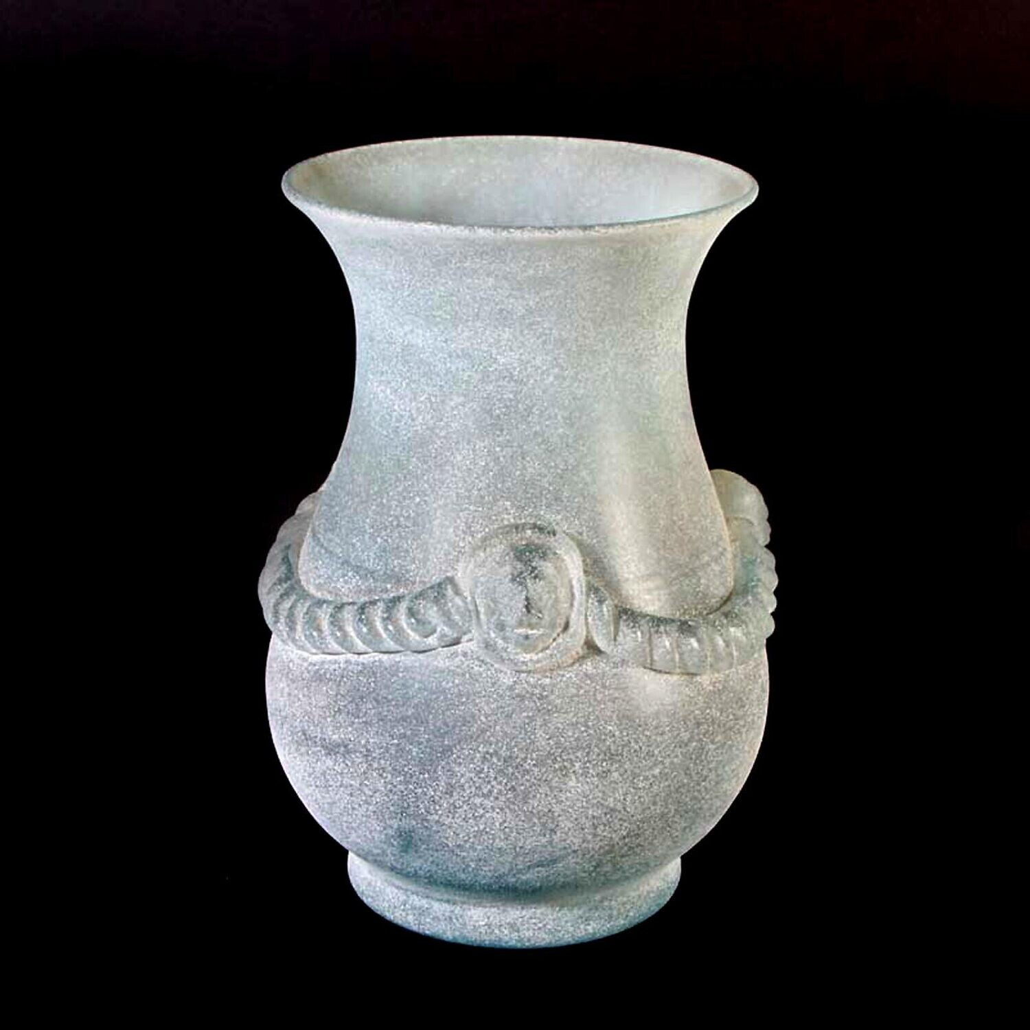 Large vase made of light blue frosted glass with lion heads, Seguso Vetri d&#39;Arte