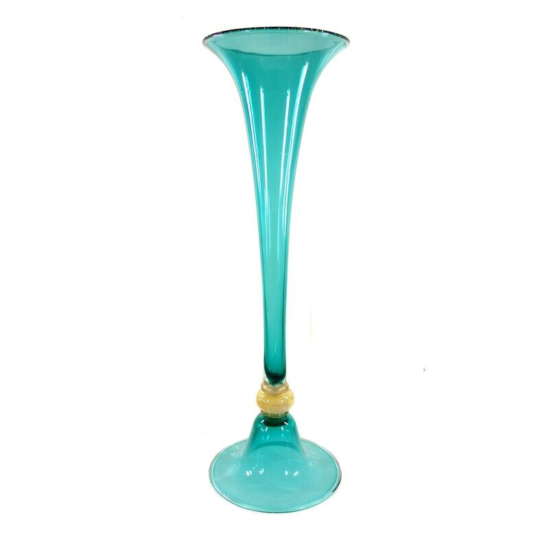 64 cm high floor vase made of turquoise glass, Seguso Vetri d&#39;Arte around 1970