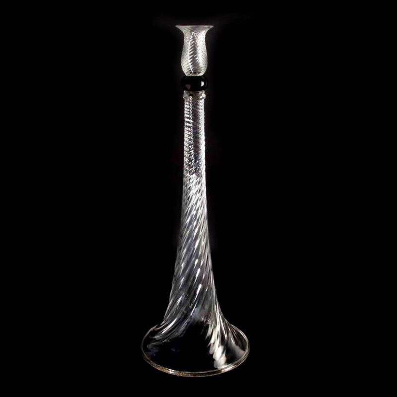 64cm high candlestick made of colorless glass with gold foil inclusions