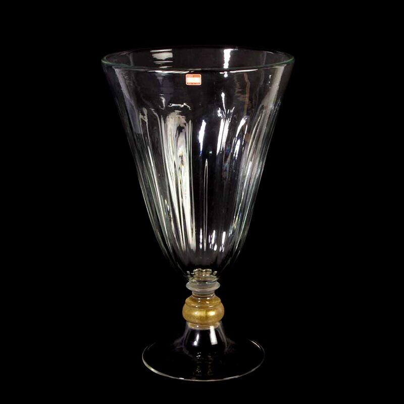 Large vase made of colorless glass with a ribbed bowl, Seguso Vetri d&#39;Arte around 1970