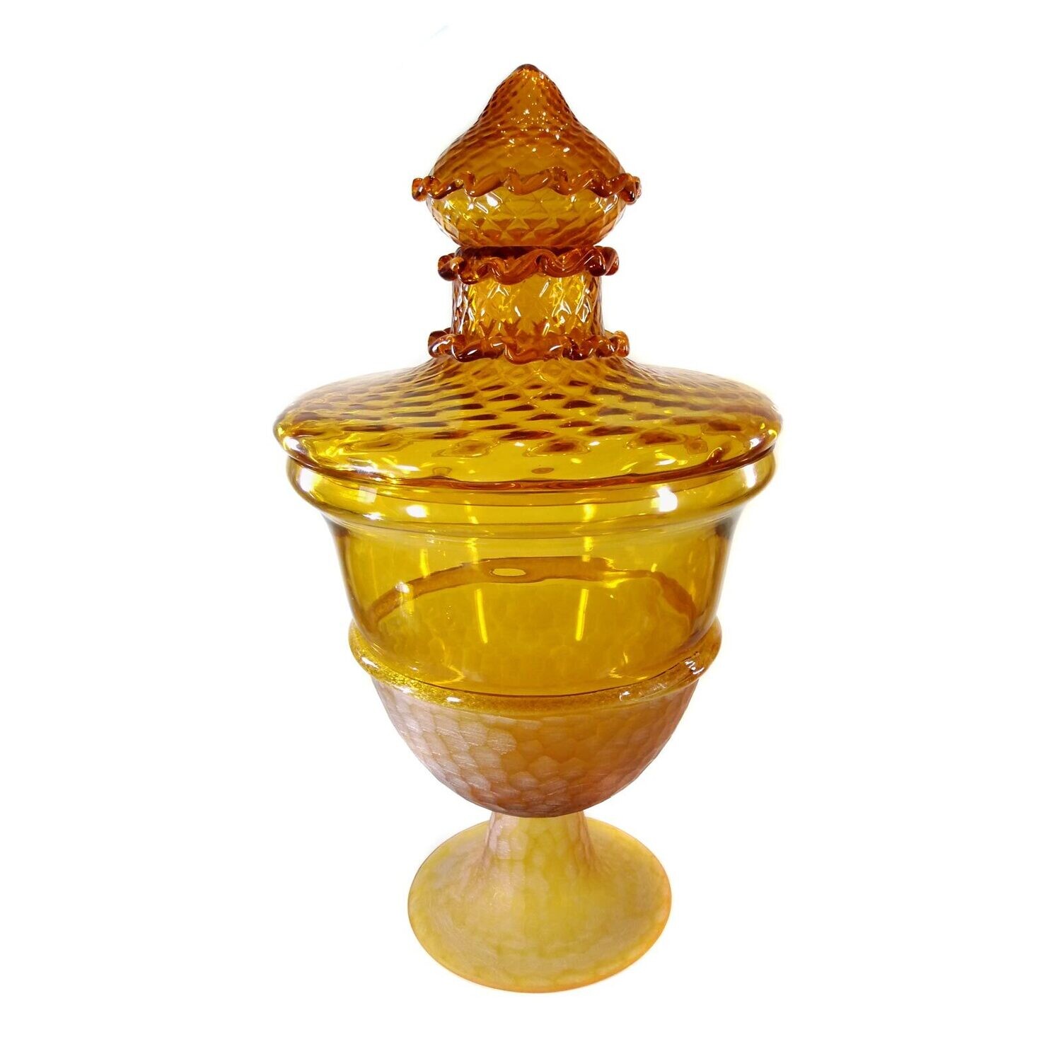 Large lidded vase made of amber-colored glass, Seguso Vetri d&#39;Arte around 1970