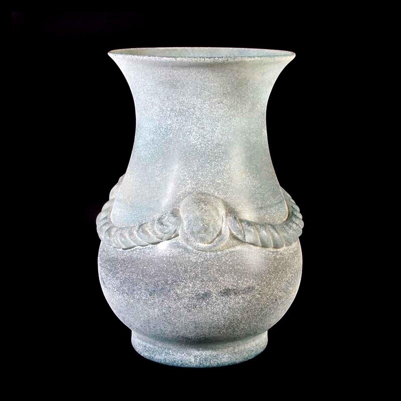 Large vase made of light blue frosted glass with lion heads, Seguso Vetri d'Arte