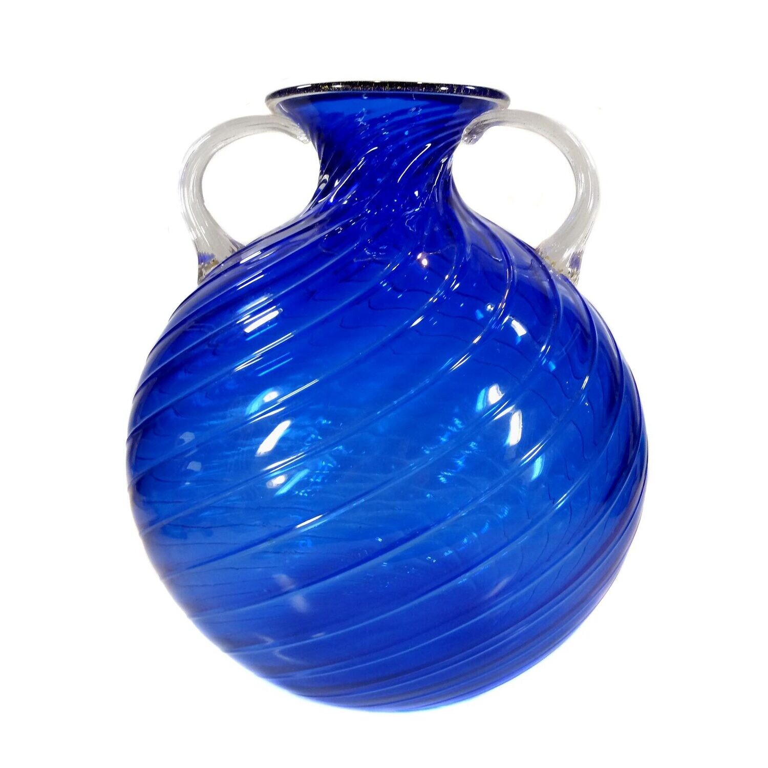 Cobalt blue, optically ribbed vase with attached handles, Seguso Vetri d&#39;Arte ​